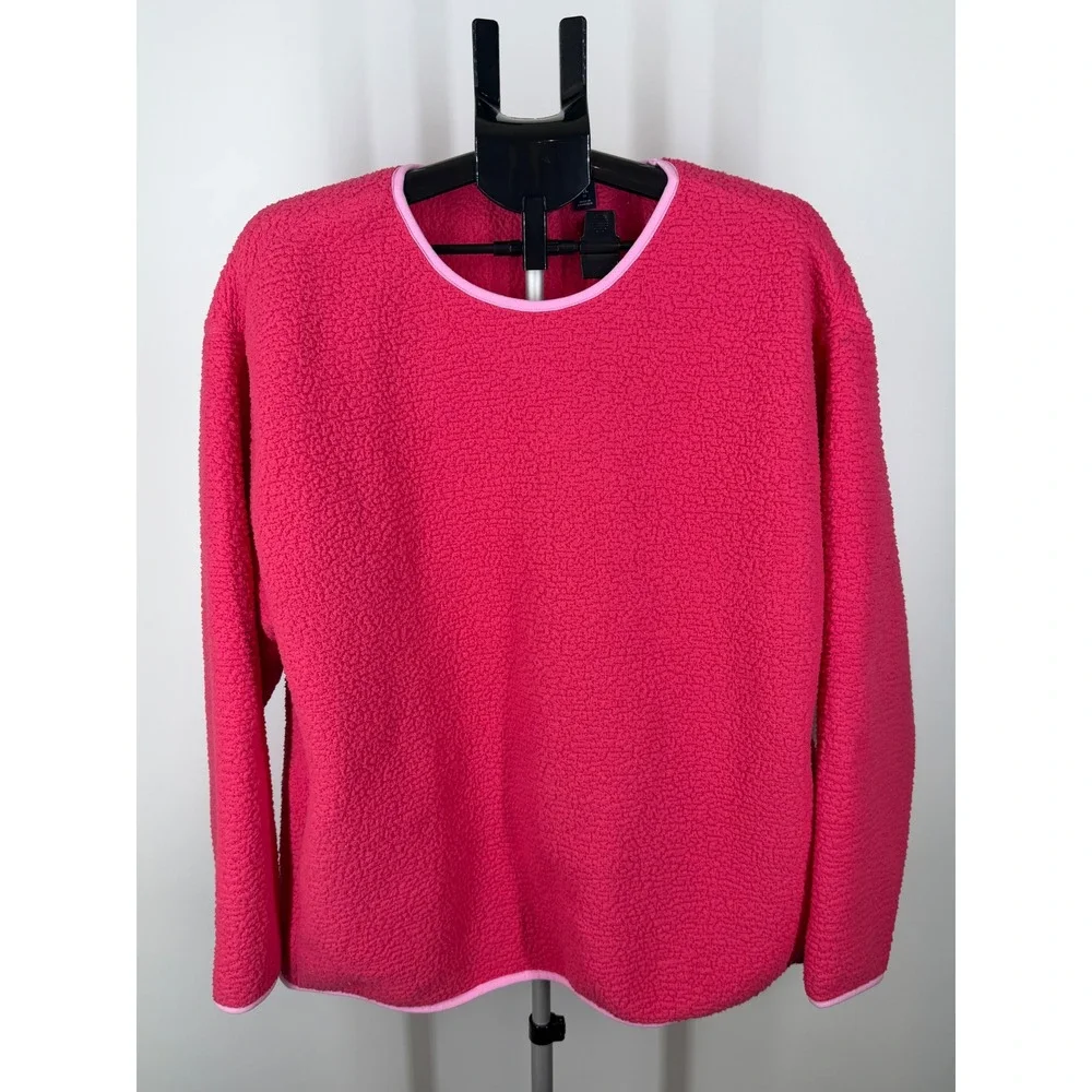Lands' End Womens XL Hot Pink Sherpa Fleece Crew Neck Pullover Sweatshirt